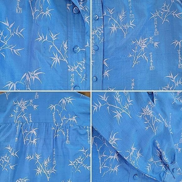 Vtg raw silk blue bamboo print skirt set - Picture 13 of 16